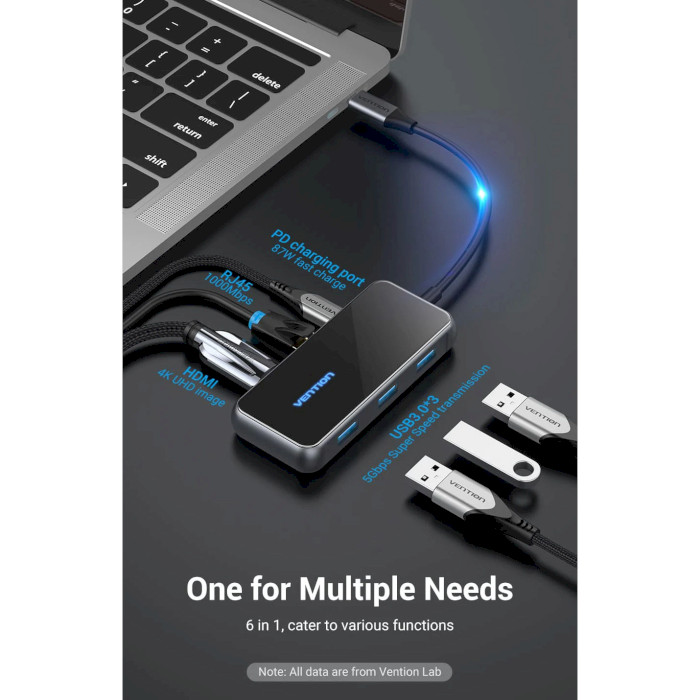 Порт-реплікатор VENTION 6-in-1 USB-C to HDMI/USB3.0x3/RJ-45/PD (TFFHB)