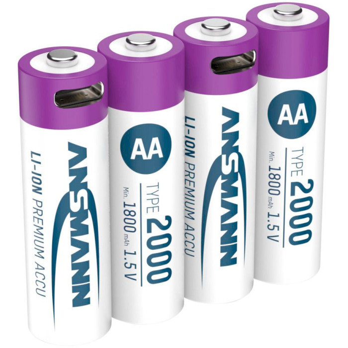 Аккумулятор ANSMANN AA 2000mAh, Type-C зарядка 4шт/уп (1312-0036)