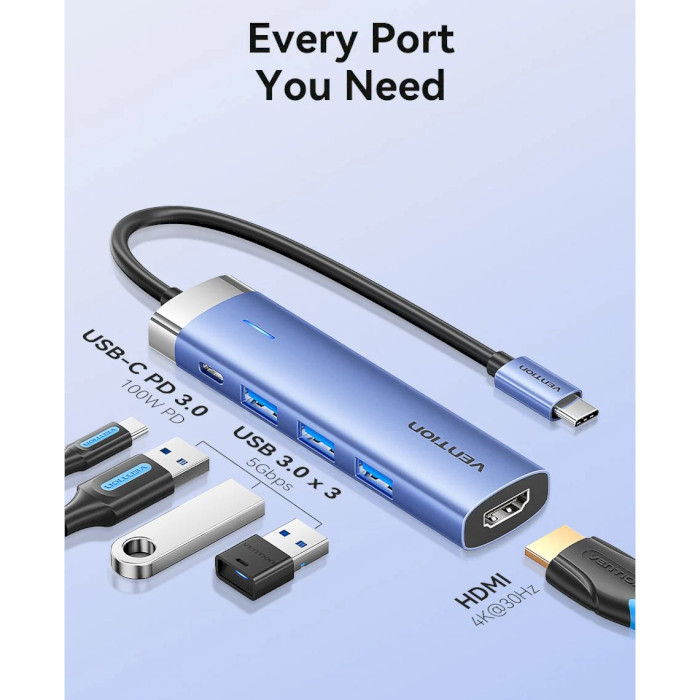 Порт-репликатор VENTION 5-in-1 USB-C to HDMI/USB3.0x3/PD (TGESB)