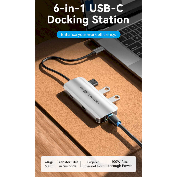 Порт-репликатор VENTION 6-in-1 USB-C to HDMI/USB3.0x3/RJ-45/PD (TQHHB)