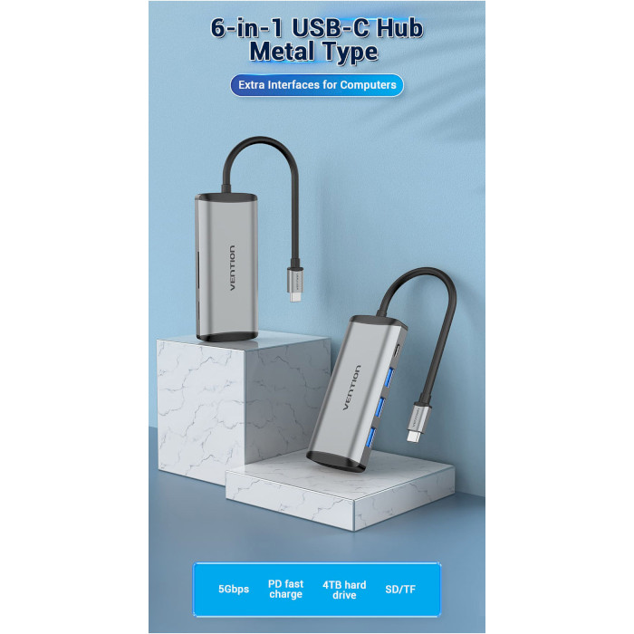 Порт-репликатор VENTION 6-in-1 USB-C to USB3.0x3/SD/TF/PD (TGRHB)