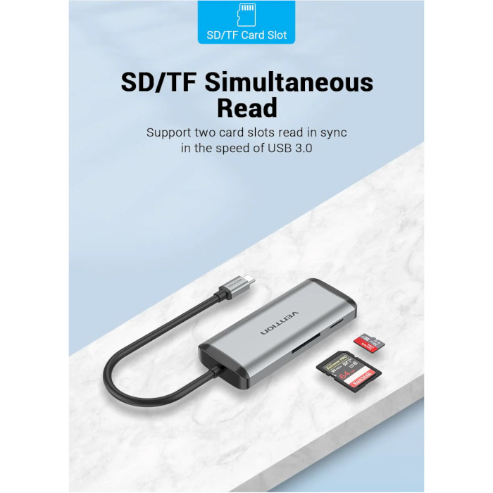 Порт-репликатор VENTION 6-in-1 USB-C to USB3.0x3/SD/TF/PD (TGRHB)