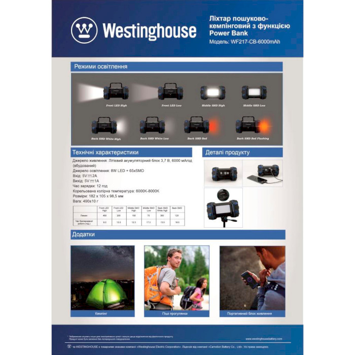 Фонарь поисковый WESTINGHOUSE WF217 + WF87 Red