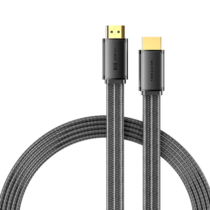 Кабель VENTION Flat Nylon Braided 8K HDMI Male to Male HD Cable HDMI v2.1 2м Black (ALKBH)