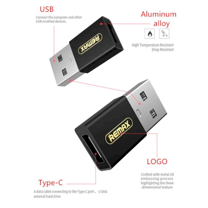 Адаптер REMAX Joymove USB3.0 to Type-C Black (6954851284291)