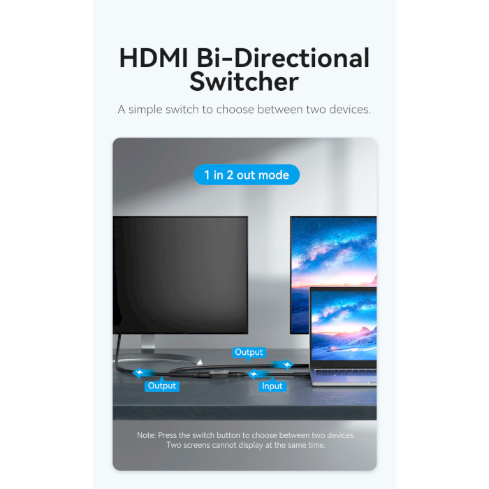 HDMI свитч 1 to 2 VENTION 2-Port HDMI Bi-Direction 4K Switcher (AKOB0)