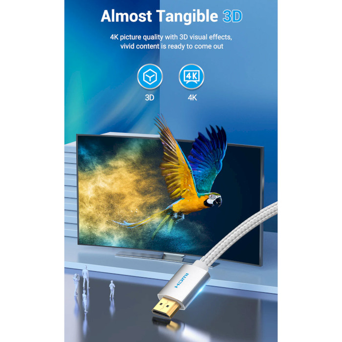 Кабель VENTION HDMI Cable 4K@60Hz HDMI v2.0 10м Silver (AABIL)