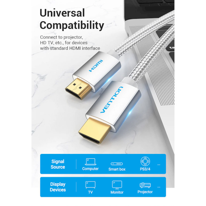 Кабель VENTION HDMI Cable 4K@60Hz HDMI v2.0 10м Silver (AABIL)