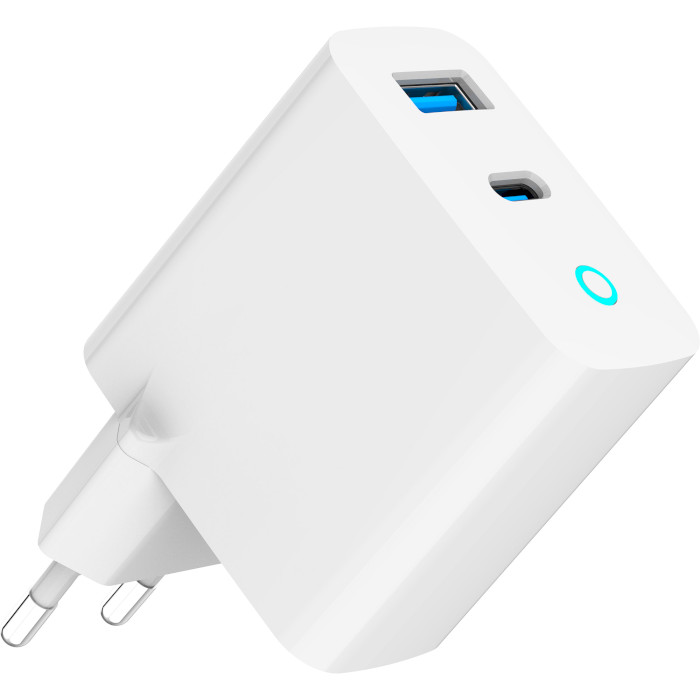 Зарядное устройство GEMBIRD 1xUSB-A, 1xUSB-C, PD+QC3.0 65W White (TA-UC-PDQC65L-W-01)