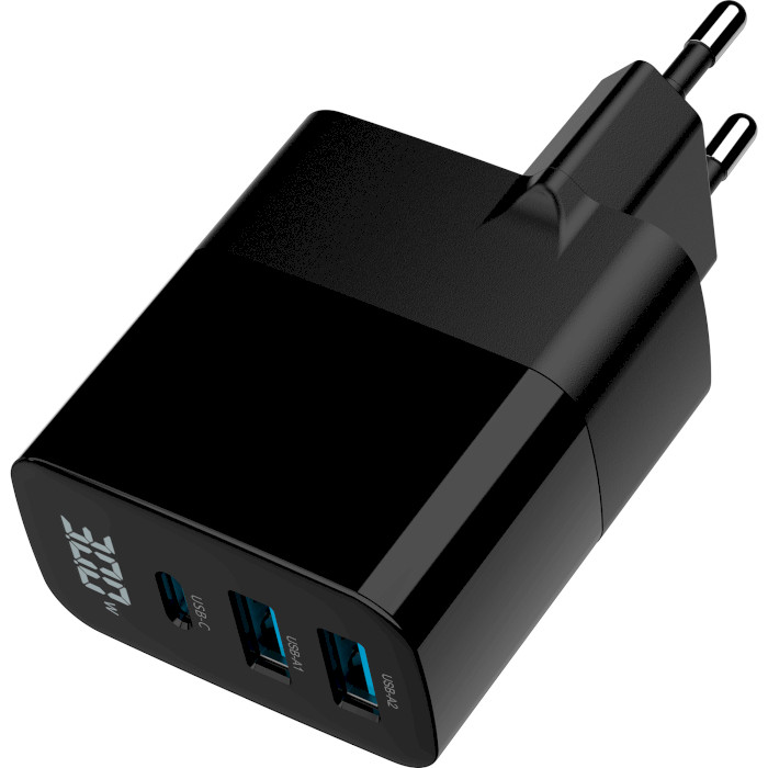 Зарядное устройство GEMBIRD 2xUSB-A, 1xUSB-C, PD+QC3.0 30W Black (TA-UC-PDQC30LCD-BK-02)