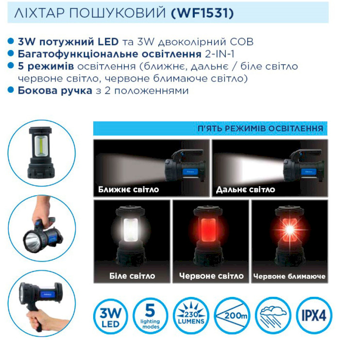 Фонарь поисковый WESTINGHOUSE WF1531 + WF87 Red