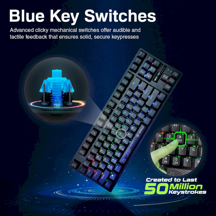 Клавіатура бездротова VERTUX VertuPro-80 Blue Switch Black