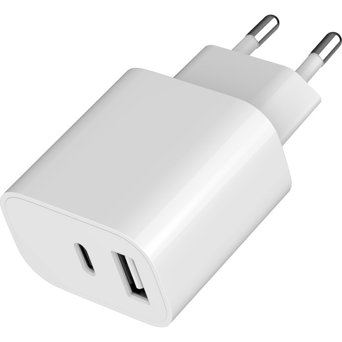 Зарядний пристрій GEMBIRD 1xUSB-A, 1xUSB-C, 2.4A, 12W White (TA-UC-2AC12-01)