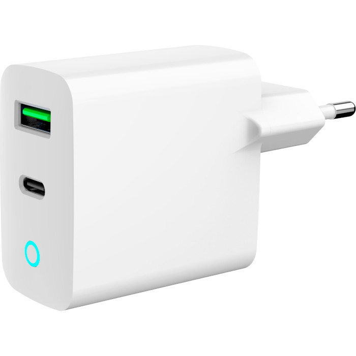 Зарядний пристрій GEMBIRD 1xUSB-A, 1xUSB-C, 3.4A, 20W White (TA-UC-PDQC20L-W-01)