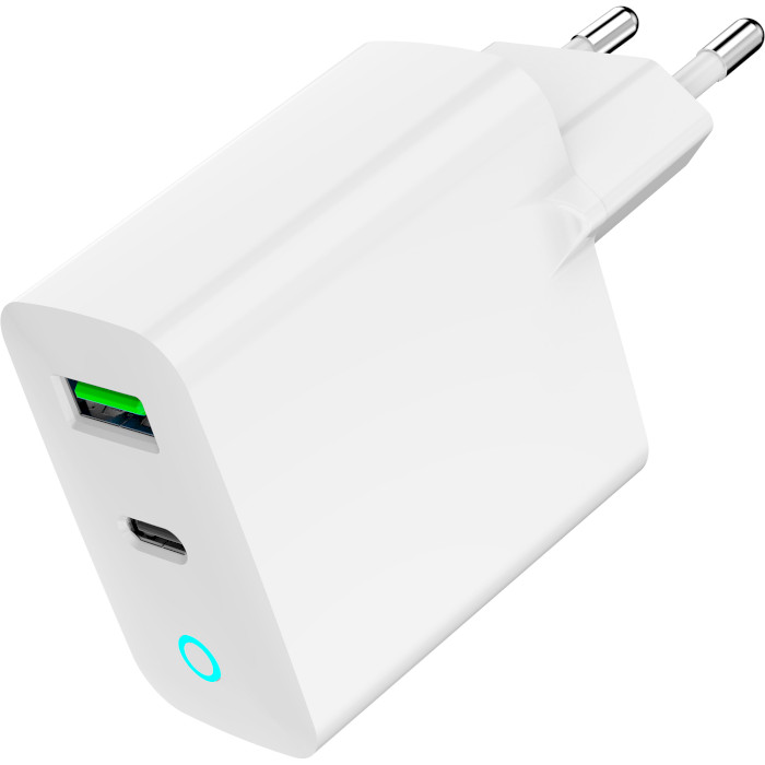 Зарядний пристрій GEMBIRD 1xUSB-A, 1xUSB-C, 3.4A, 20W White (TA-UC-PDQC20L-W-01)