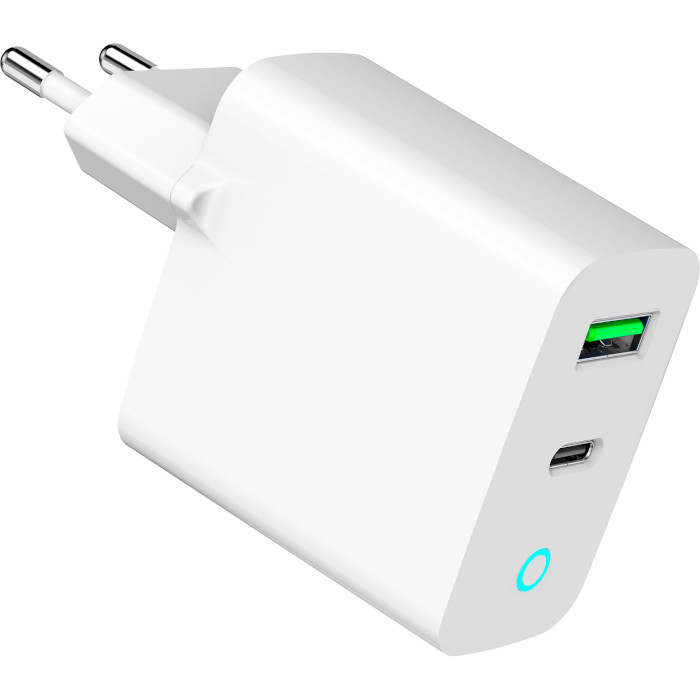 Зарядний пристрій GEMBIRD 1xUSB-A, 1xUSB-C, 3.4A, 20W White (TA-UC-PDQC20L-W-01)