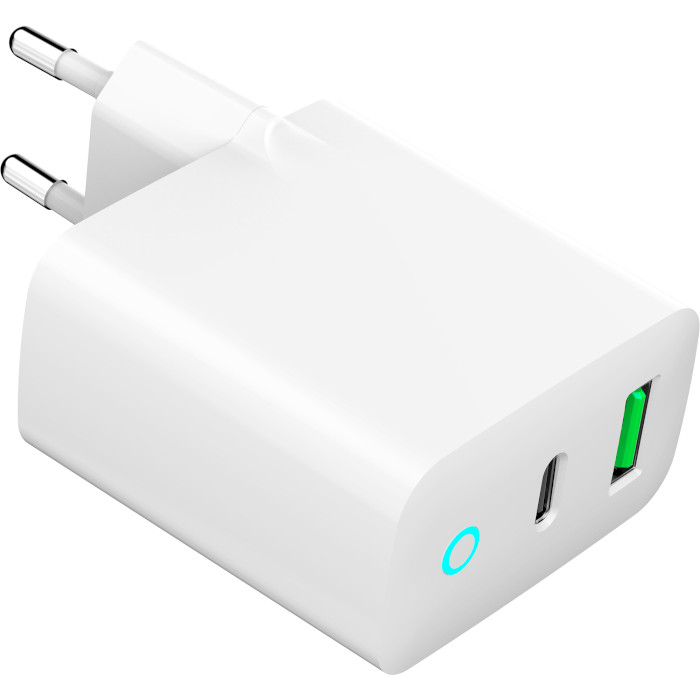 Зарядний пристрій GEMBIRD 1xUSB-A, 1xUSB-C, 3.4A, 20W White (TA-UC-PDQC20L-W-01)