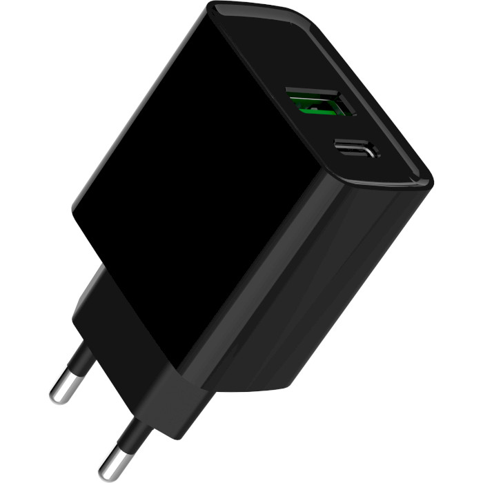 Зарядное устройство GEMBIRD 1xUSB-A, 1xUSB-C, PD+QC3.0 20W Black (TA-UC-PDQC20-01-BK)