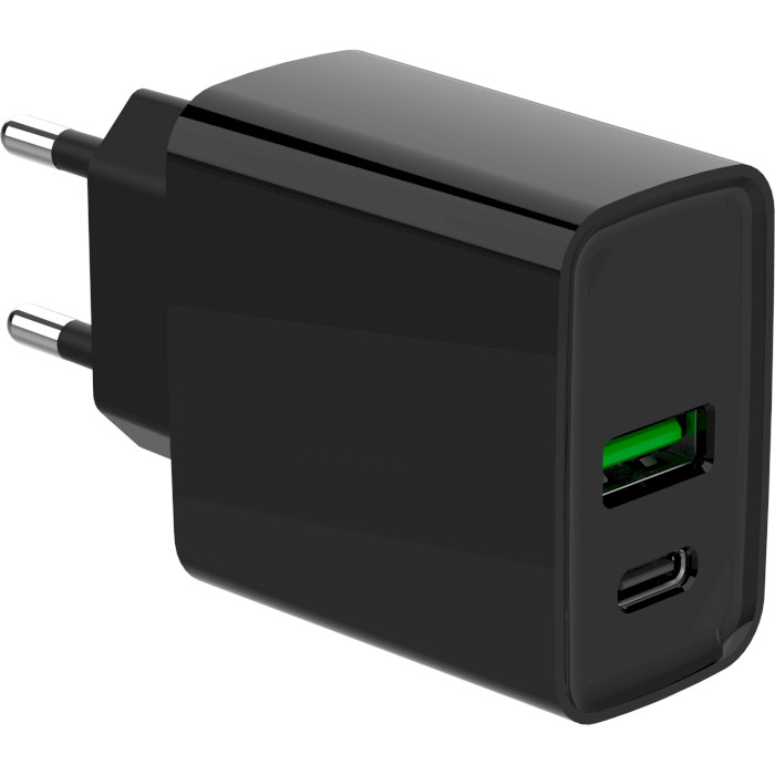 Зарядний пристрій GEMBIRD 1xUSB-A, 1xUSB-C, PD+QC3.0 20W Black (TA-UC-PDQC20-01-BK)