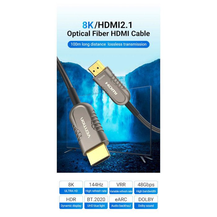 Кабель оптичний (AOC) VENTION 8K Optical Fiber Cable HDMI v2.1 15м Black (AAZBN)