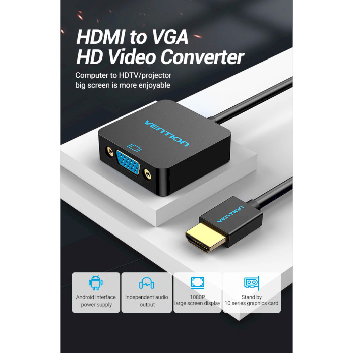 Конвертер відеосигналу VENTION HD Video Converter HDMI - VGA+Audio v1.4 Black (ACRBB)