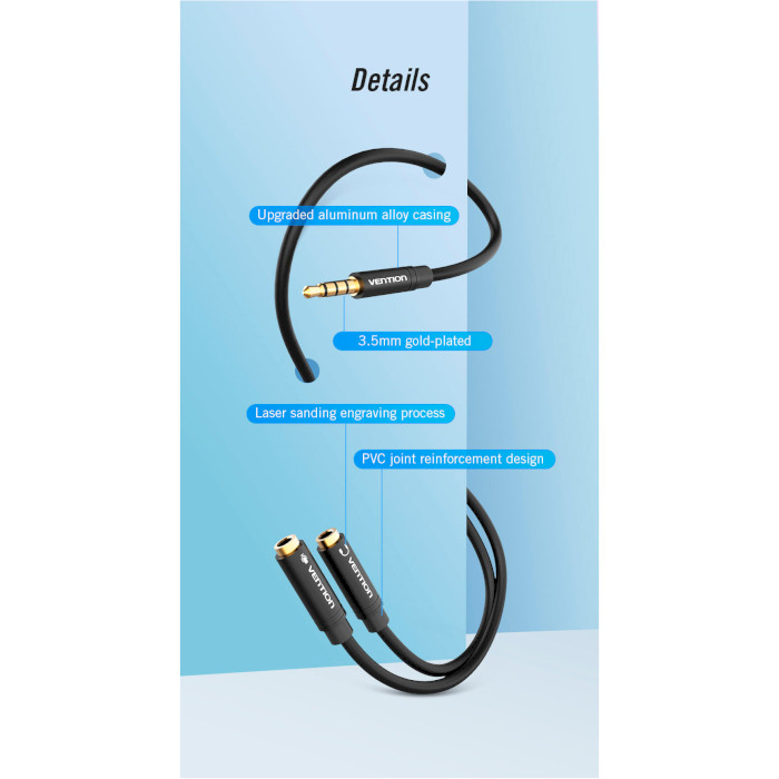 Спліттер VENTION 3.5mm One for Two Stereo Splitter Cable mini-jack 3.5мм - 2 x mini-jack 3.5мм 0.3м Black (BBVBY)