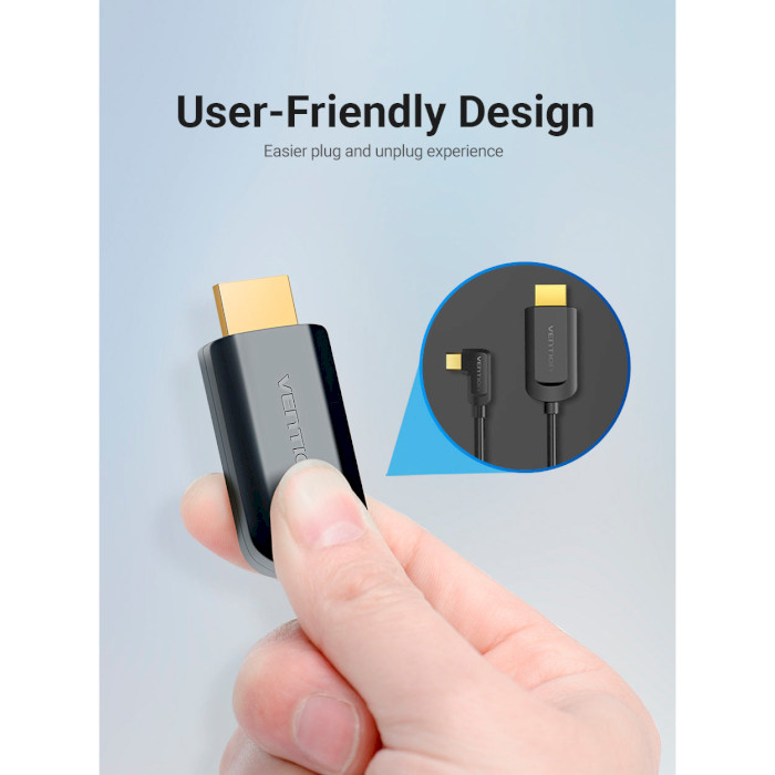 Кабель VENTION Right Angle Cable 90 Degree USB-C - HDMI v2.0 1.5м Black (CGVBG)