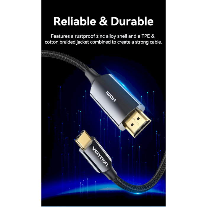 Кабель VENTION Embrace the Brilliance of 8K USB-C - HDMI v2.1 1.8м Black (CRCBAC)