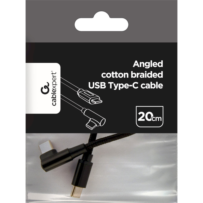 Кабель CABLEXPERT Angled Cotton Braided USB Type-C Cable 0.2м Black (CC-USB2-CMCML-0.2M)