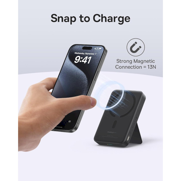 Повербанк MagSafe BASEUS MagPro Magnetic Bracket 2-in-1 Wireless Charger and Phone Holder 20W 5000mAh Black (P10064100122-00)