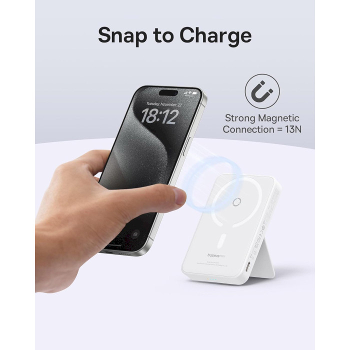 Повербанк MagSafe BASEUS MagPro Magnetic Bracket 2-in-1 Wireless Charger and Phone Holder 20W 5000mAh White (P10064100222-00)