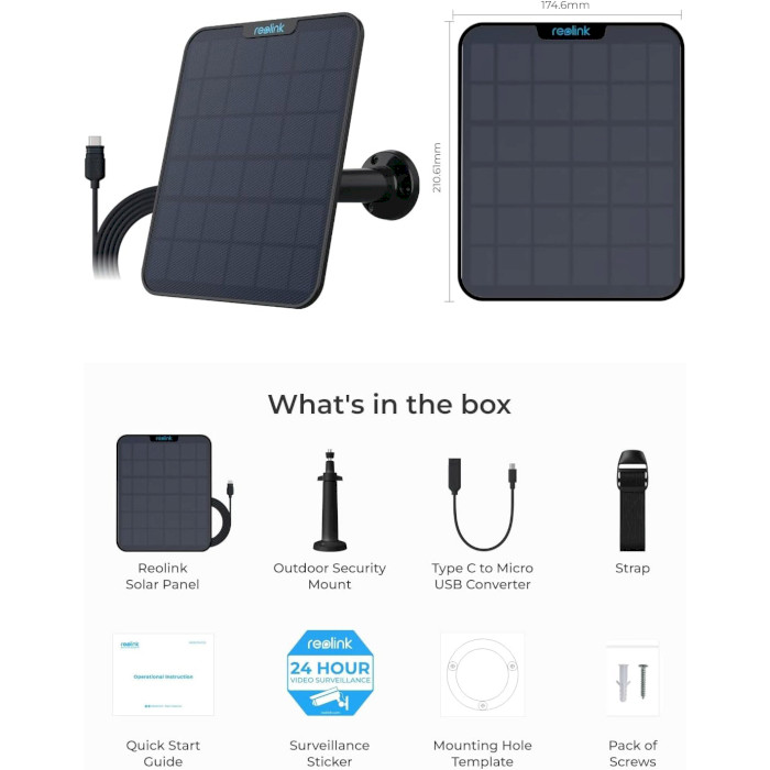 Сонячна панель для живлення камер REOLINK Solar Panel 2 Black