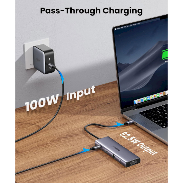 Порт-репликатор UGREEN CM498 Revodok 10-in-1 USB-C Dongle with 4K HDMI & VGA Dual Monitor (15601)