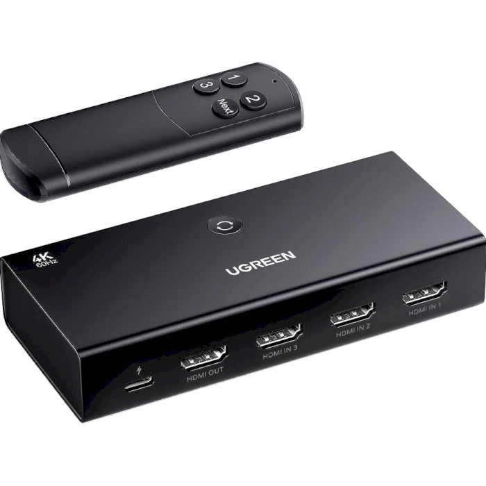 HDMI світч 3 to 1 UGREEN CM598 3-in-1 Out HDMI Switcher 4K@60Hz (15376)