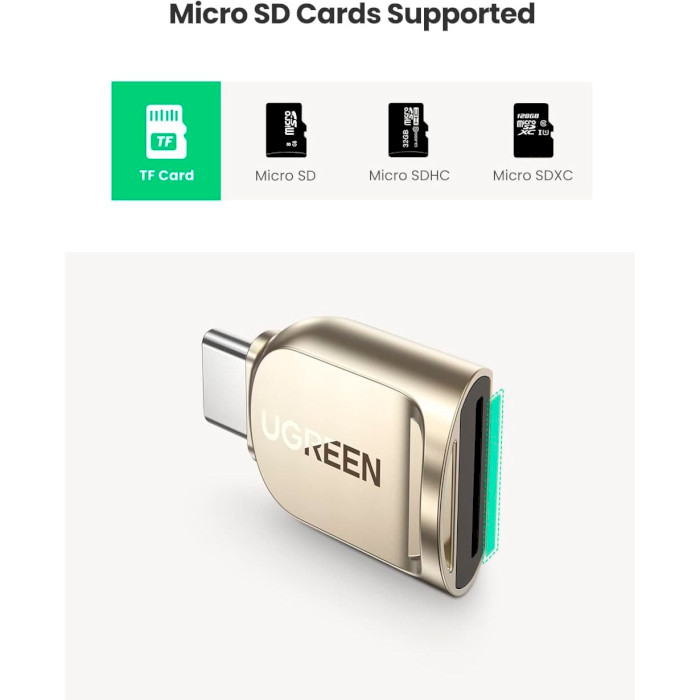 Кардрідер UGREEN CM331 USB Type-C 3.0 Card Reader for TF Light Gold (80124)