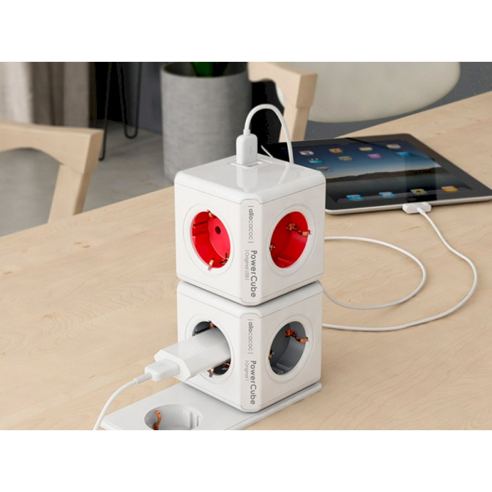 Сетевой разветвитель ALLOCACOC PowerCube Original USB Gray, 4 розетки, 2xUSB/Уценка (1202GY/DEOUPC)