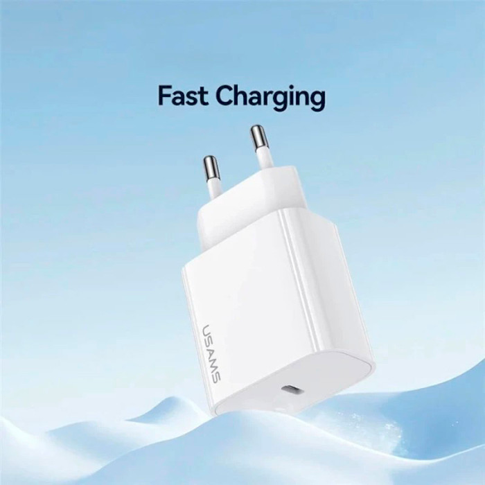 Зарядное устройство USAMS CC226 T65 Single USB Travel Charger White w/Type-C to Type-C cable (OYXLTZ01)