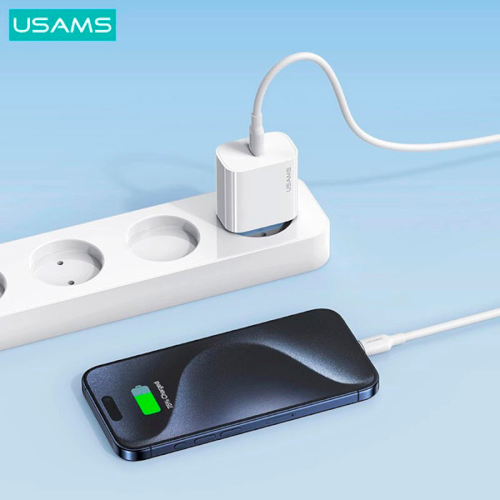 Зарядний пристрій USAMS CC226 T65 Single USB Travel Charger White w/Type-C to Type-C cable (OYXLTZ01)