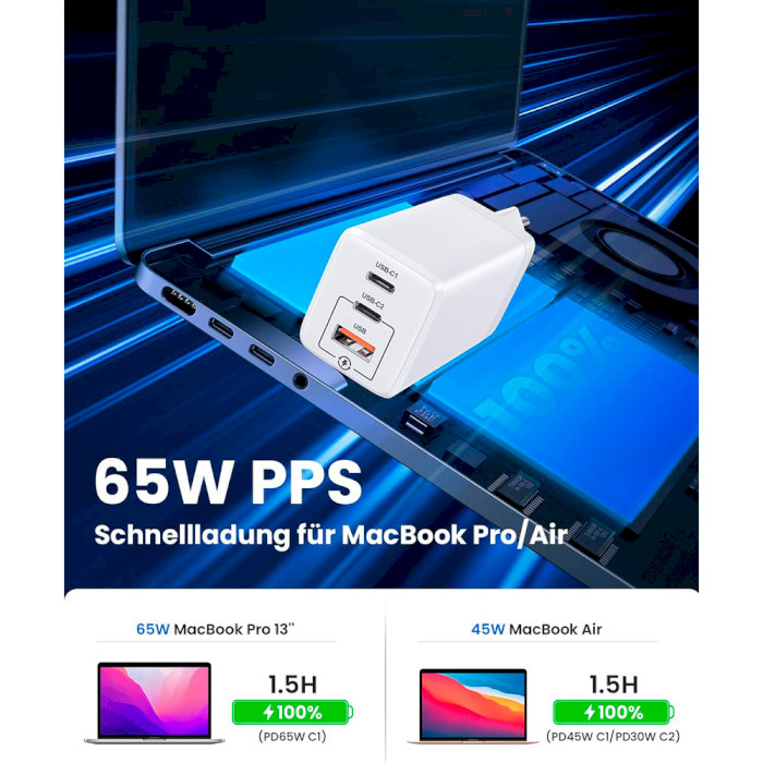 Зарядное устройство USAMS US-CC110 T33 65W 3 Ports GaN Mini Fast Charger White (CC110TC02)