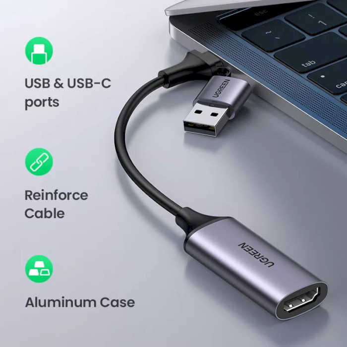 Адаптер UGREEN CM489 Video Capture Device HDMI - USB-A/USB-C Gray (40189)