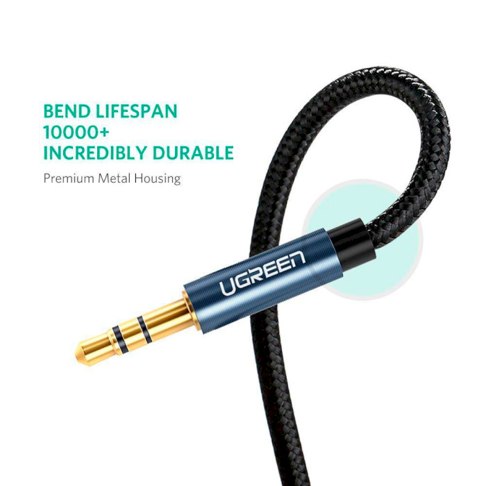 Кабель UGREEN AV112 3.5mm Male to Male Audio Cable mini-jack 3.5mm 0.5м Blue (60178)