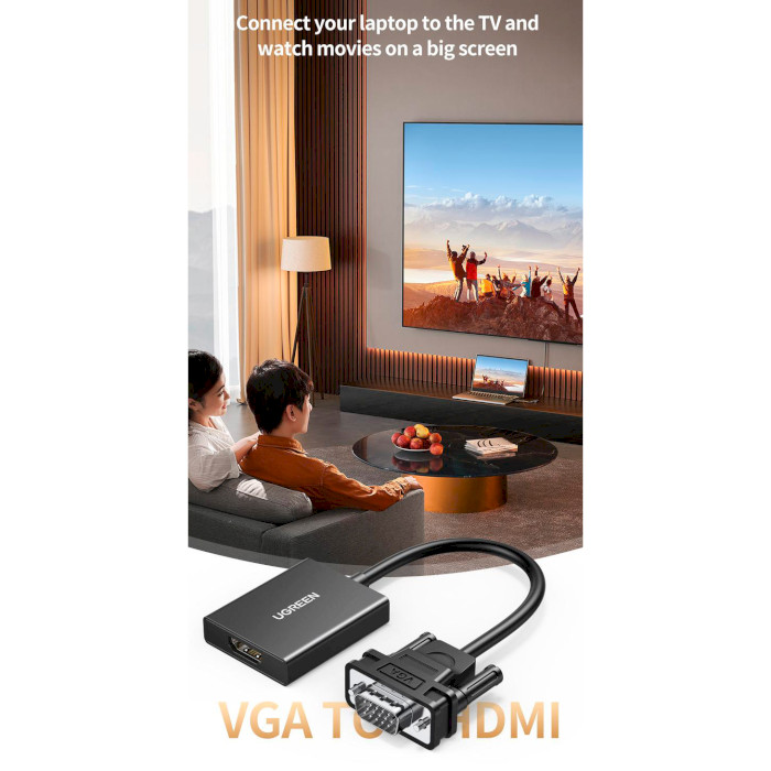 Конвертер відеосигналу UGREEN CM513 Male to Female VGA - HDMI Black (50945)