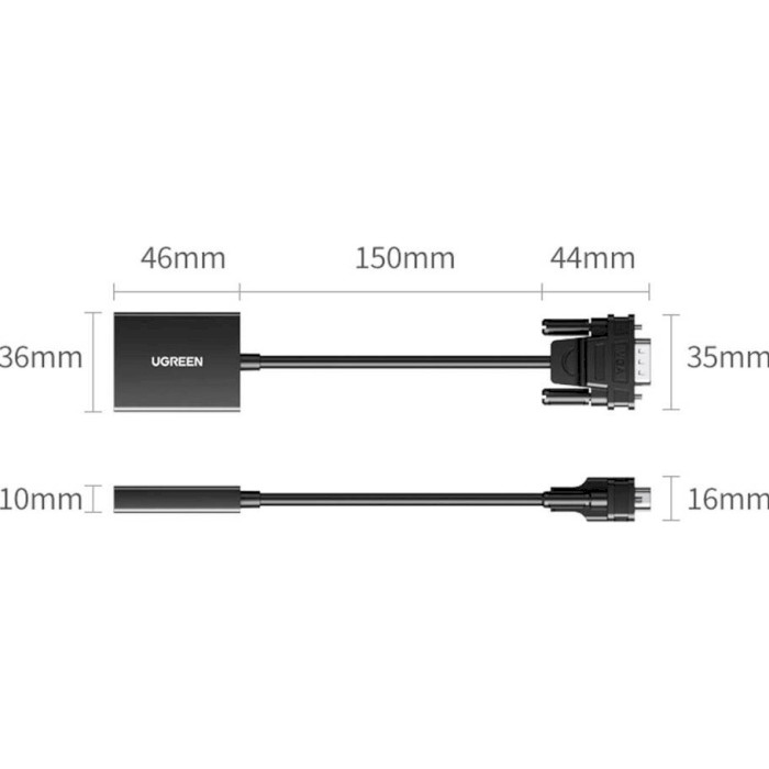 Конвертер відеосигналу UGREEN CM513 Male to Female VGA - HDMI Black (50945)