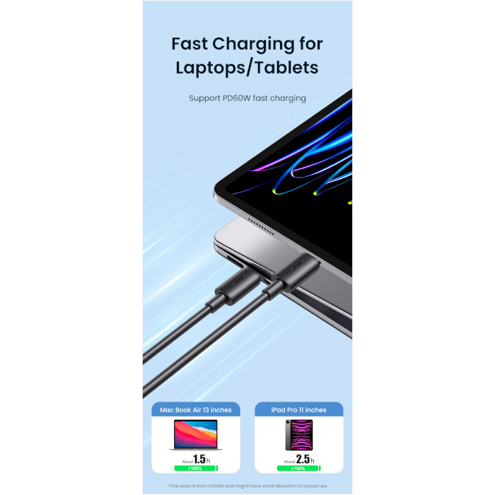 Кабель USAMS US-SJ711 YD Type-C To Type-C 60W Fast Charging Data Cable 1м White (SJ711USB02)