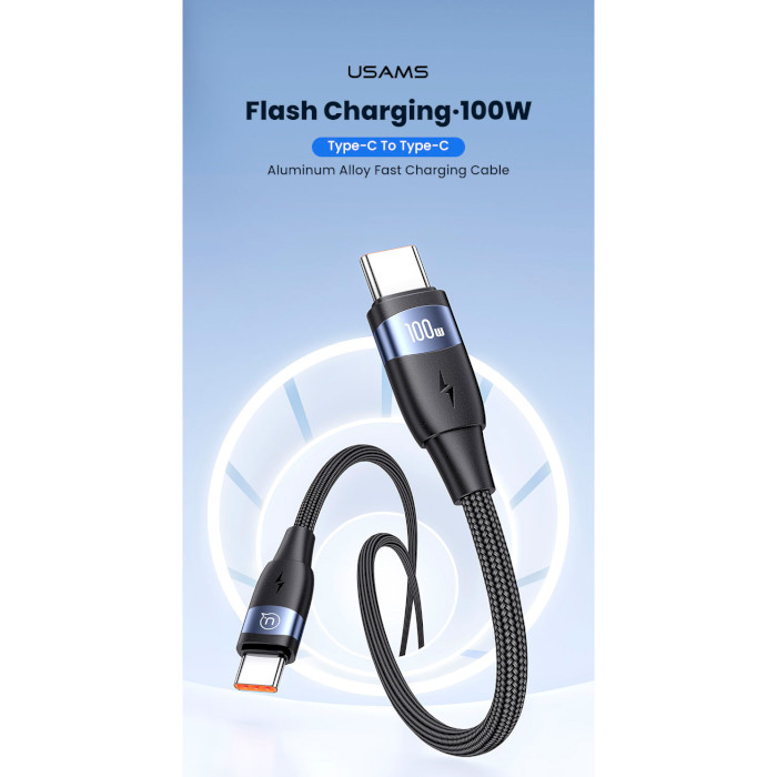 Кабель USAMS US-SJ632 U85 Aluminum Alloy Type-C To Type-C PD100W Fast Charging & Data Cable 1.2м Black (SJ632USB01)