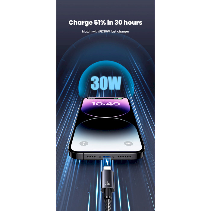 Кабель USAMS US-SJ679 Sufeng Type-C To Lightning 30W Aluminum Alloy Fast Charging & Data Cable 0.25м Tarnish (SJ679USB01)