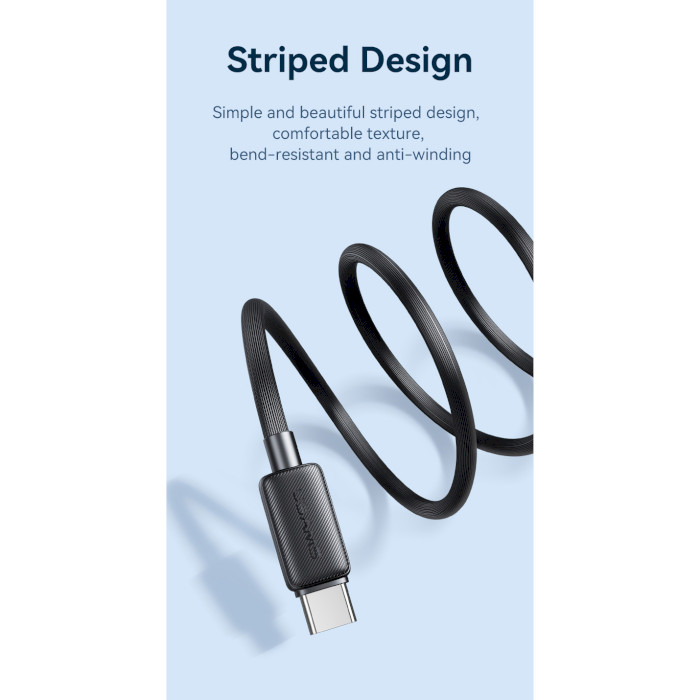 Кабель USAMS US-SJ696 KY 60W Striped Type-C To Type-C Data Cable 2м Black (SJ696USB01)