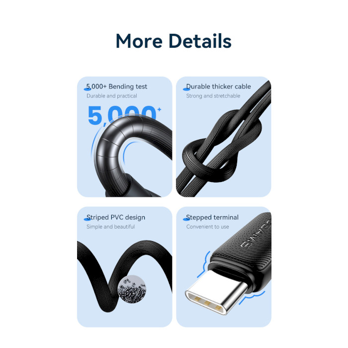 Кабель USAMS US-SJ696 KY 60W Striped Type-C To Type-C Data Cable 2м Black (SJ696USB01)