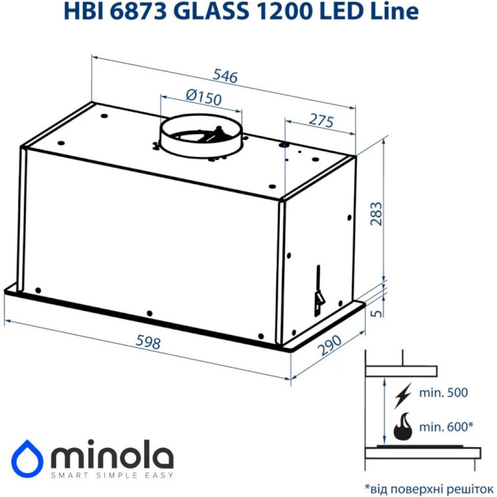 Вытяжка MINOLA HBI 6873 IV GLASS 1200 LED Line