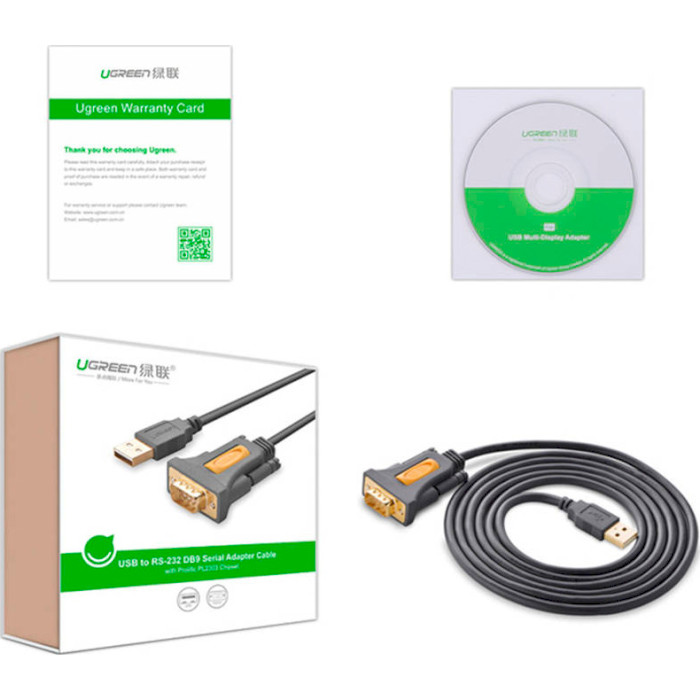 Кабель UGREEN CR104 USB to DB9 RS-232 Male Adapter Cable 3м Black (20223)